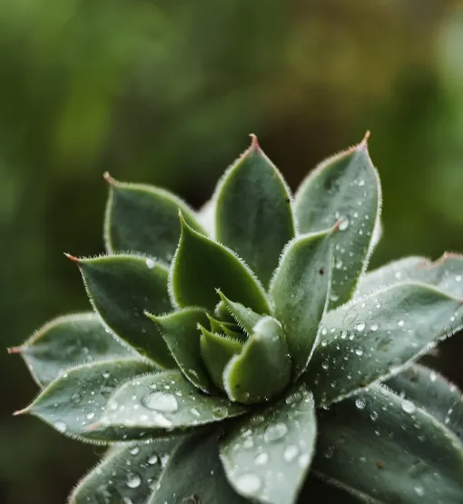 Close-up of a vibrant green succulent plant with water droplets on its leaves.