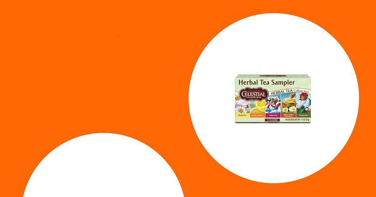 Celestial Seasonings Herbal Tea Sampler box with 5 flavors.