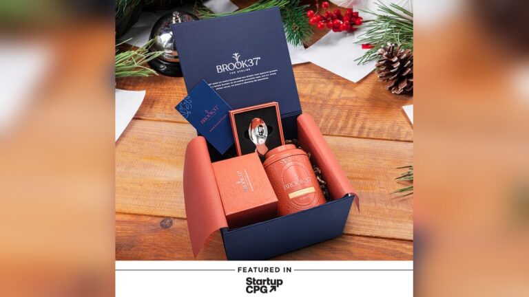Brook37 custom tea gift box with tea tin, spoon, and card