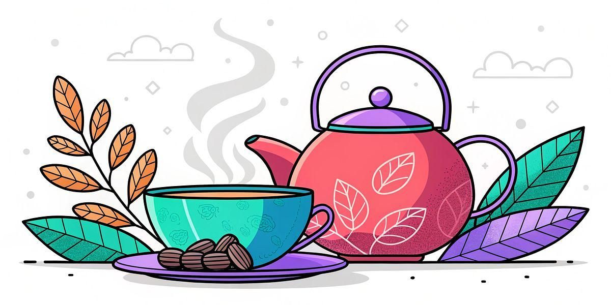 Traditional Chinese herbal tea set with steaming cup and teapot