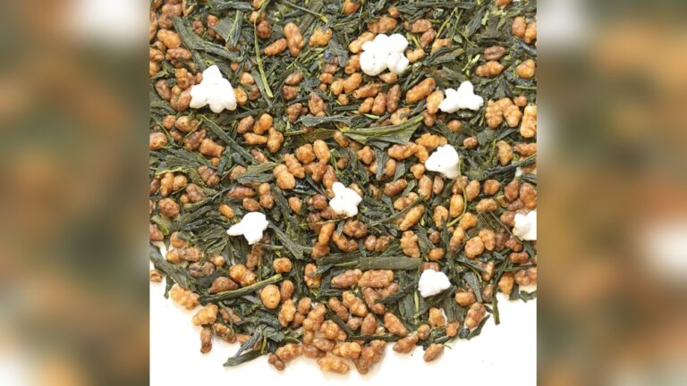 Genmaicha tea with roasted brown rice and puffed rice