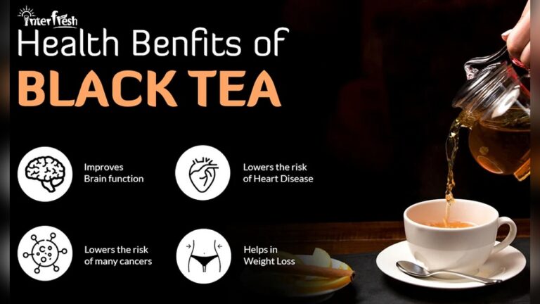 Black tea health benefits: improves brain function, lowers heart disease and cancer risk, aids weight loss.