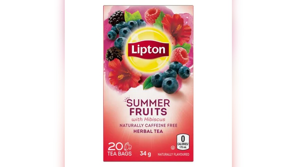Lipton Summer Fruits with Hibiscus caffeine-free herbal tea box