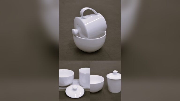 White ceramic tea tasting set with cups, bowls, and lids