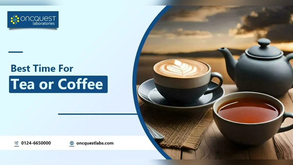 Best time for tea or coffee: cups of coffee and tea with teapot