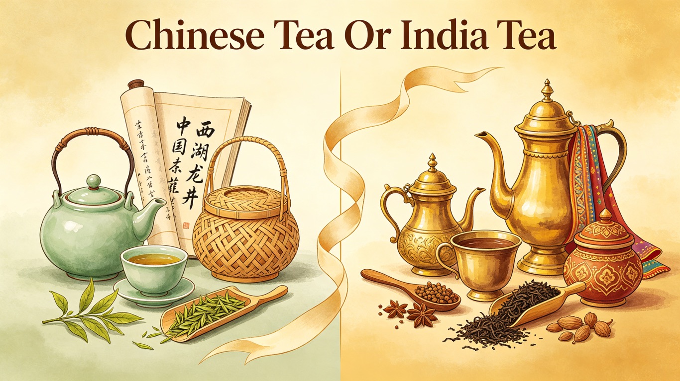 Chinese tea set vs. Indian tea set, Chinese tea or India tea.