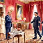 Donald Trump and Xi Jinping meeting in a formal room with Melania Trump and Peng Liyuan